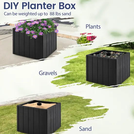 Black Umbrella Base with Planter Box, Metal Pole, Rolling Wheels and Adjustable Fit {6}