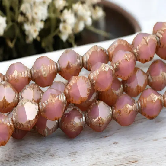 *15* 8x10mm Pink Opaline Picasso Faceted Bicone Beads {1}