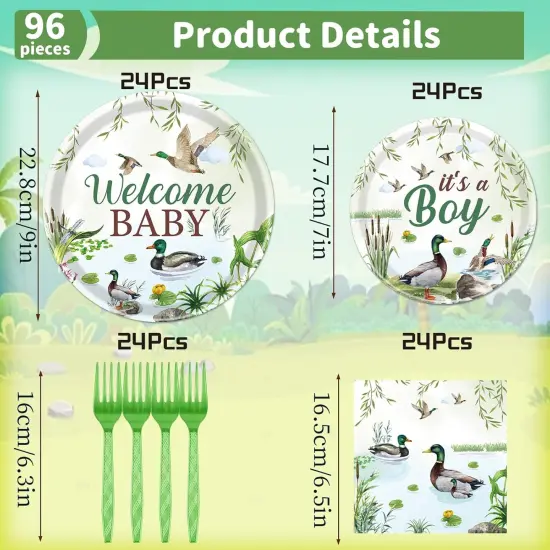 96PCS Mallard Duck Baby Shower Tableware Set - Serve 24 {2}