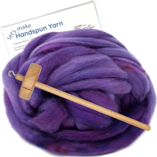 LEARN TO SPIN - Beginner's Spinning Kit with Hand Dyed BFL Roving, Drop Spindle & Printed Instructions w/ Video. Many Colors. Violet {1}