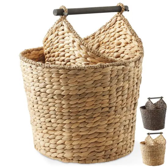 Casafield Toilet Paper Roll Storage Basket with Magazine Holder, Woven Water Hyacinth Wicker Bathroom Bin for Bath Tissue and Toiletries {7}