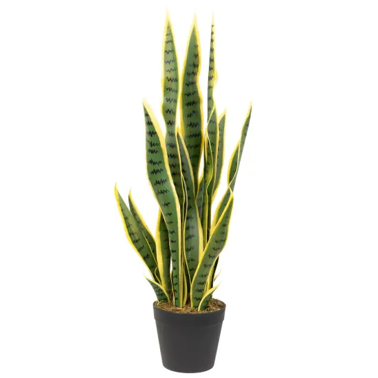 Northlight Real Touch&trade;️ Artificial Potted Striped Leaf Dracaena Snake Plant - 29" Green {3}