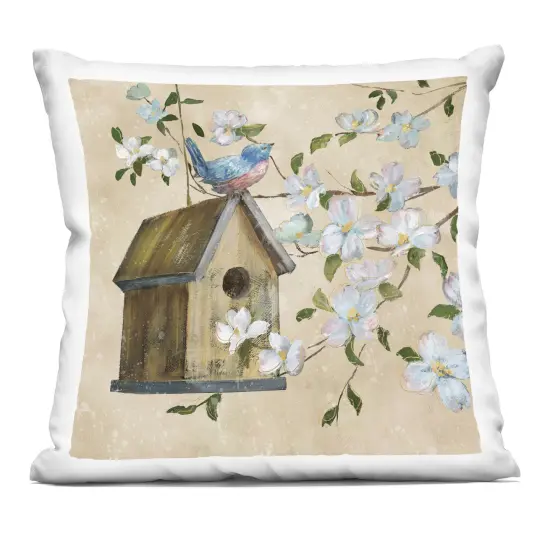 Stupell Industries Evening Song Birdhouse over Beige Indoor Pillow, 18 x 7 x 18 {1}