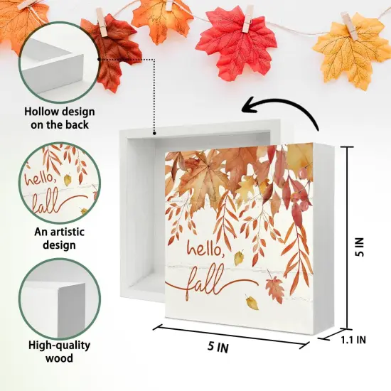 Fall Orange Maple Leaf Wooden Box Sign Tabletop Decor {5}