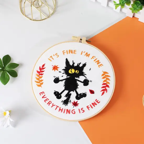 Louise Maelys Cute Cat Embroidery Kits for Beginners with Funny Animal Pattern,Adults Starter Cross Stitch Kit DIY Needlepoint Everything is Fine {3}