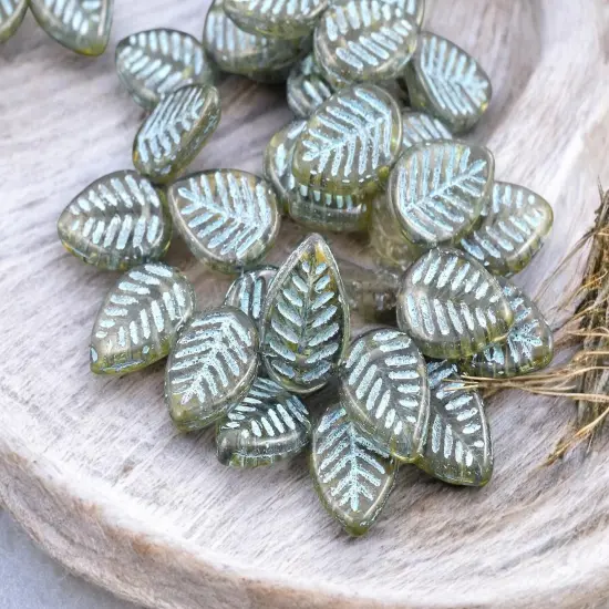 *15* 16x12mm Turquoise Washed Crystal Picasso Top Drilled Dogwood Leaf Beads {3}