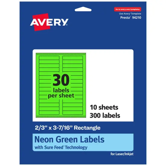 Avery Neon Green Paper Labels, 2/3" x 3-7/16" Rectangle {7}