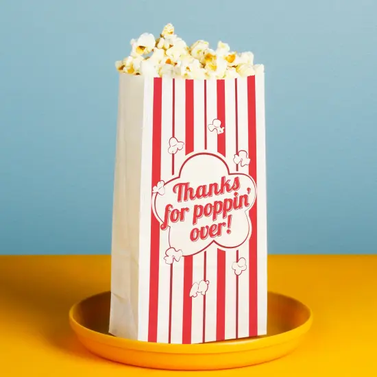 Big Dot of Happiness Movie Night Thanks for Popping Over Popcorn Bags, Party Favor Snack Treats, Free-Standing Individual White Paper Bags - 25 Count {3}