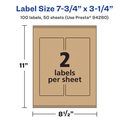 Avery Kraft Brown Rectangle Labels with Sure Feed, 7.75" x 3.25" {5}