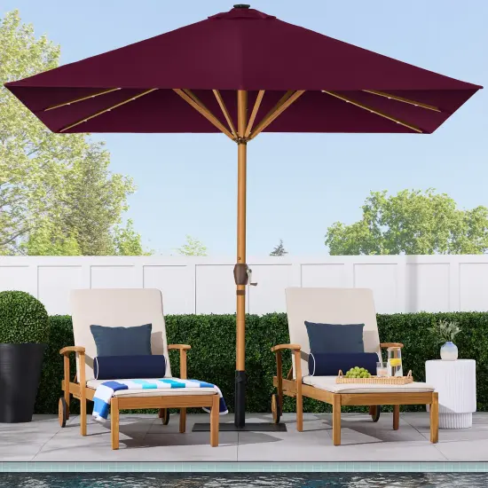 Best Choice Products 9ft Deep Square Solar LED Lighted Patio Umbrella w/ Faux Wood Texture, UV-Resistant Burgundy {3}