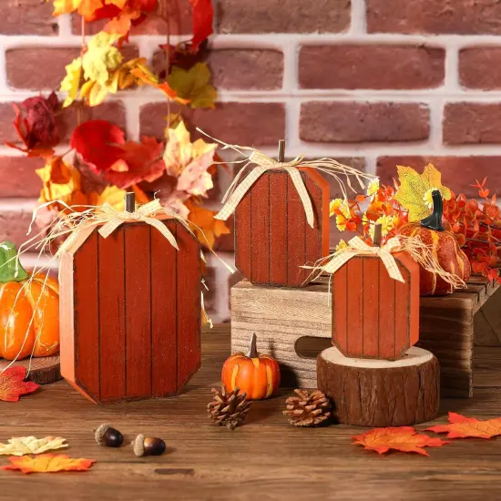 3 Pcs Fall Wooden Pumpkin Tabletop Decor {2}