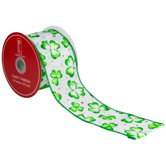 Northlight St. Patrick's Day Shamrocks Wired Spring Craft Ribbon - 2.5" x 10 Yards Green {7}