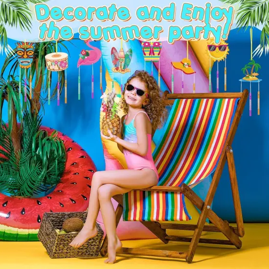16 Pack Summer Wind Chime Kit Hawaii Craft Make Your Own Flamingos Tiki Surfboard Wind Chime DIY Wooden {2}