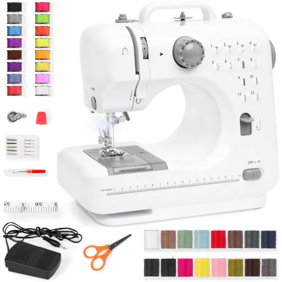 Best Choice Products 6V Portable Sewing Machine, 42-Piece Beginners Kit w/ 12 Stitch Patterns Gray/White {1}