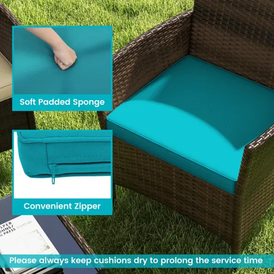 Costway 4 PCS Patio Furniture Set with Washable Cushions and Tempered Glass Coffee Table Beige/Black/Navy/Grey/Turquoise/Red/Blue/Orange {5}