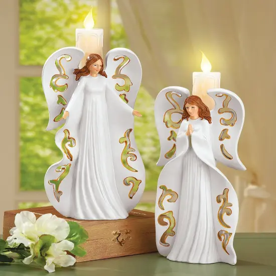 Collections Etc Guardian Angel Flameless Taper Candle Pair {1}
