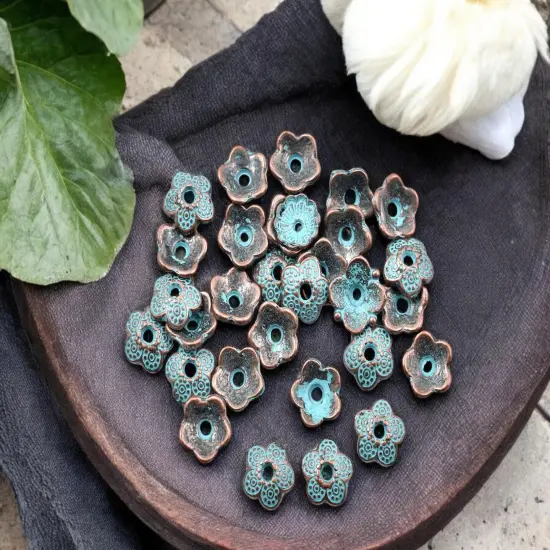 *100* 9mm Copper Patina Bead Caps {1}