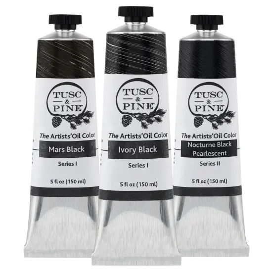 Tusc & Pine Artist Oil Paint - Set of 3, 150 ml, Black Colors, 450 ml of Non-Yellowing, Creamy Consistency, Max Pigment Load, Small Batch Milled Oil Paints Made in the USA for Professional Artists {1}