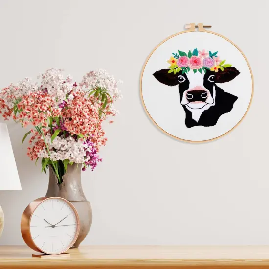 Louise Maelys Cow Beginners Embroidery Kits,Cross Stitch Starter kit for Adults with Embroidery Cloth Hoop Needles Instruction and Threads {2}