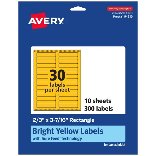 Avery Bright Yellow Paper Labels, 2/3" x 3-7/16" Rectangle {1}