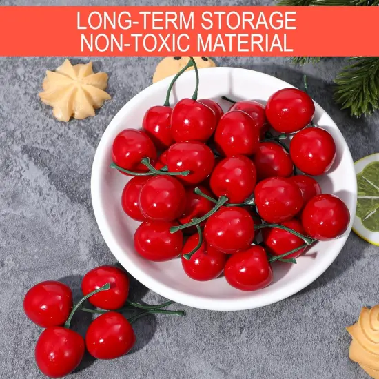 60Pcs Fake Cherries Artificial Fruit Cherries(Red) {3}