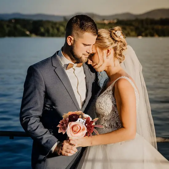 Wedding Bouquets for Bridesmaids Bride Burnt Orange Artificial Dahlia Handmade Silk Rose Bouquet Holding Flowers for DIY Arrangement {5}