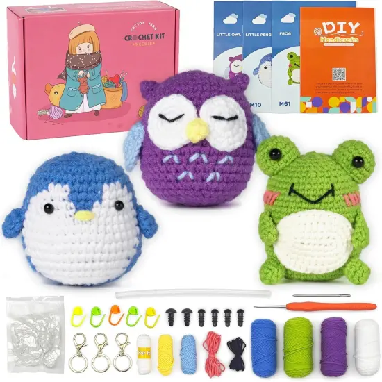 Animal Crochet Kit - Frog, Penguin, Owl {1}