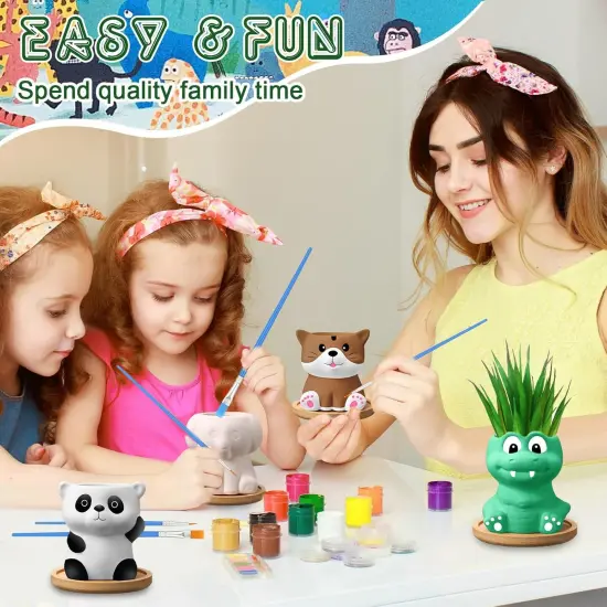 6 Sets Ceramic Succulent Pots Paint Craft Kit (Cute Animal) {5}