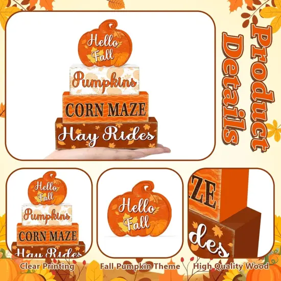 3 Pcs Wooden Pumpkin Fall Table Decor {3}