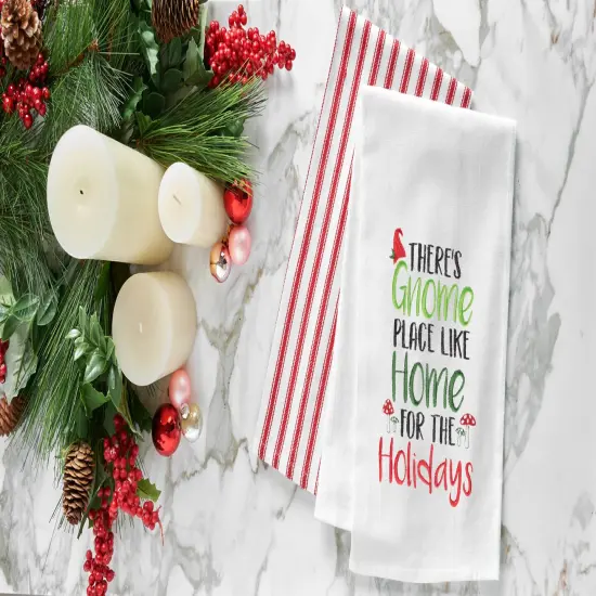 "Gnome Place Like Home" Christmas Flour Sack Dishtowel {4}