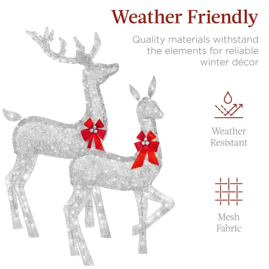 Best Choice Products 3-Piece Lighted Christmas Deer Set Outdoor Yard Decoration with 360 LED Lights, Stakes Silver {5}