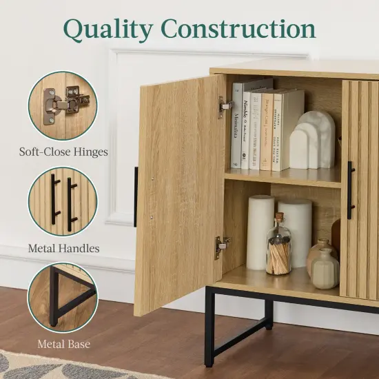 Best Choice Products 2-Door Slatted Storage Cabinet, Accent Furniture w/ Non-Scratch Foot Pads Oak {6}