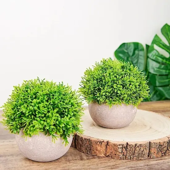 2 Green 5" Mini Boxwood Topiary ARTIFICIAL PLANTS Planter Pots Home Decorations {3}