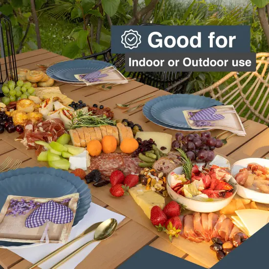 Earthtrends Scalloped Paper Plates 8.5 Inch & 10.5 Inch Dinner Plate Set &ndash; Fancy Disposable Plates for Party, Wedding, Birthday, Baby Shower &ndash; Large & Small Paper Plate Set for Parties, Events, Catering &ndash; ElegantFloral Design Slate Blue {4}