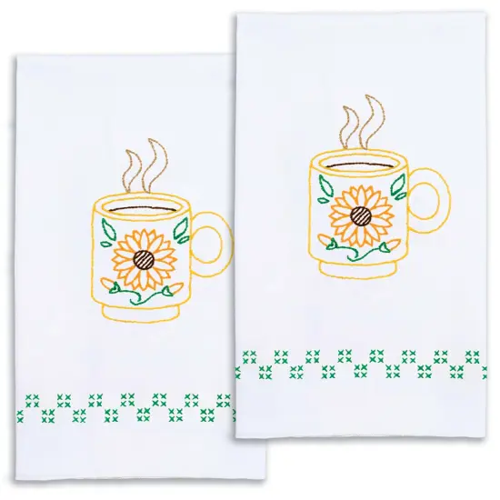 Jack Dempsey Stamped Decorative Hand Towels 17"X28"-Sunflower Cup {3}