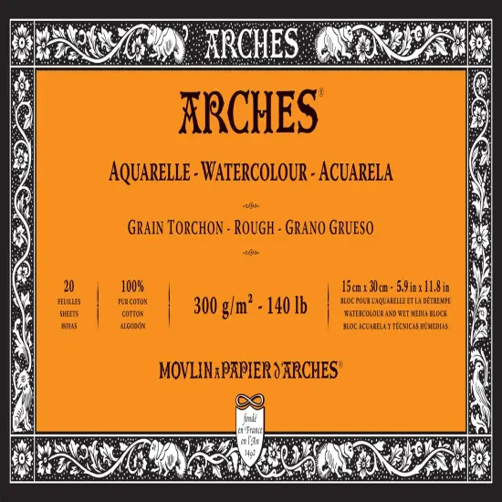 Arches Aquarelle Rough Watercolor Block 5.9"X11.8"- 140lb, 20 Sheets {1}