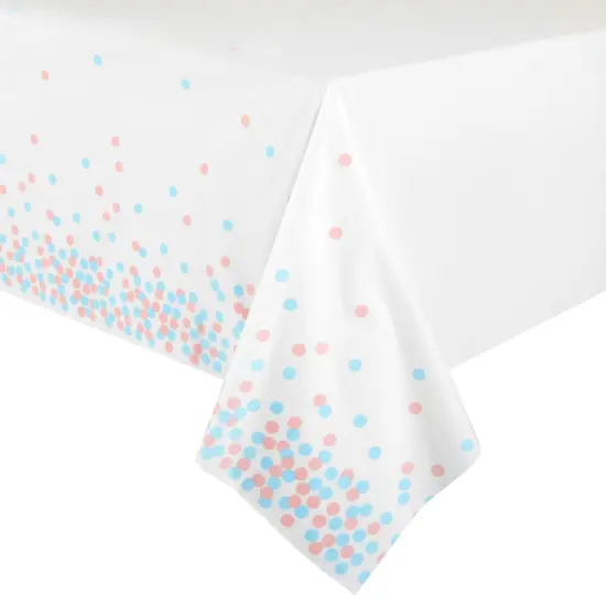 Plastic Table Covers with Pink and Blue Confetti for Gender Reveal (54 x 108 in, 6 Pack) White {7}