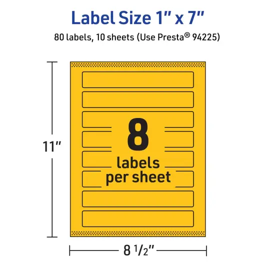 Avery Bright Yellow Paper Labels, 1" x 7" Rectangle {5}