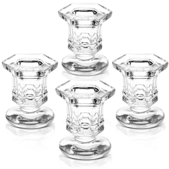 12 Pack Clear Glass Candle Holders for Candlesticks, Taper Candles, Wedding Centerpieces (2 x 2.3 x 2 In) {1}