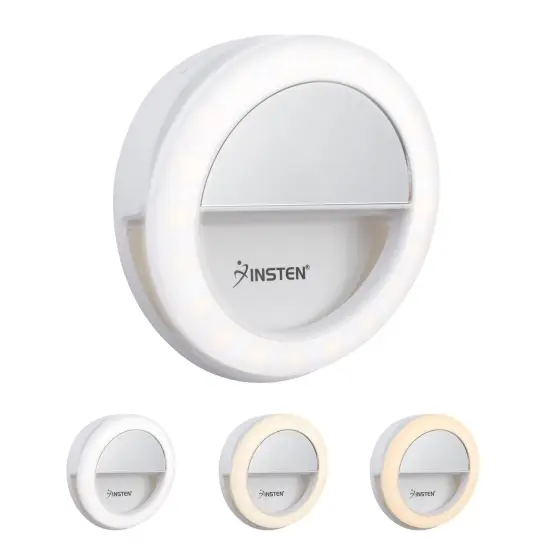 Insten 3" Mini LED Selfie Ring Light with Mirror and Clip for Video Photography, Laptop Tablet Cell Phone, Dimmable, 36 Beads, USB Powered White {3}