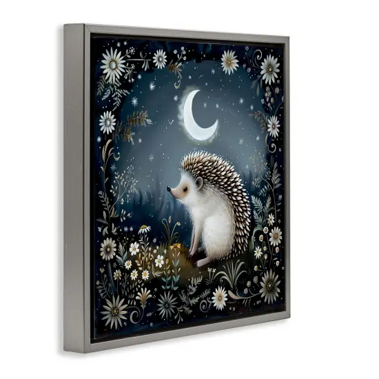 Stupell Industries Hedgehog Under Forest Moon Framed Floater Canvas Wall Art Design by The Dutch Lady {3}