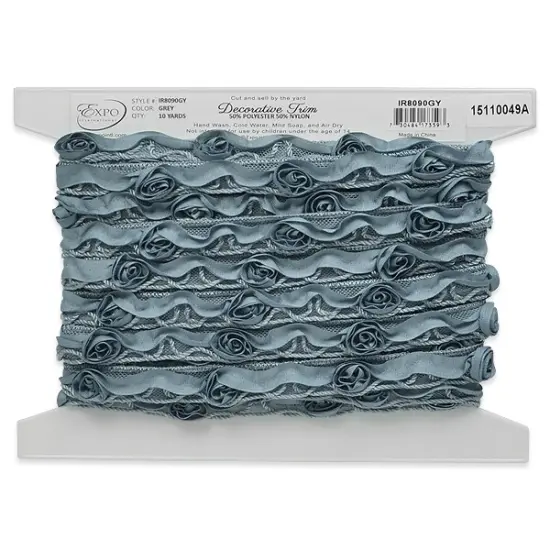 5 yards of Ribbon Rosette w / Small Rosebud Trim | 5 yard cut Gray {3}
