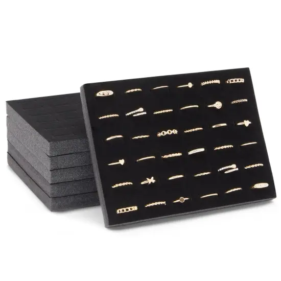 6 Pack Black Velvet Ring Organizer for Jewelry Displays and Cases, Retail, Travel, 36 Slot Foam Insert Stud Earring Holder (7.5 x 5.5 x 0.5 In) {1}