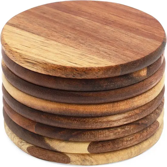 8 Pack Round Acacia Wood Coasters {1}
