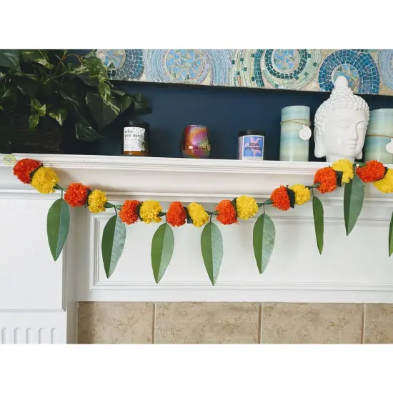 5 Feet Marigold Mango Leaf Door Toran Hanging Valance Festival Garland Indian Wedding Decor Indoor Outdoor Bandarwal Pooja Decor Diwali Decoration {5}