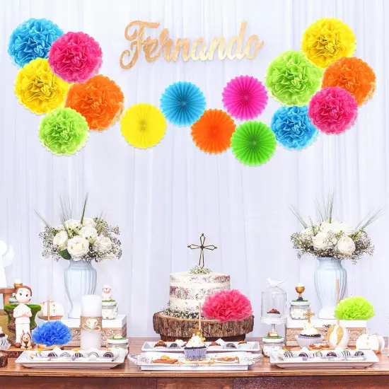 60 Pcs Tissue Paper Pom Poms Kit Colorful 10, 12, 14 Inch Rainbow Pom Poms Ball Decorations for Classroom Outdoor Birthday Wedding {5}