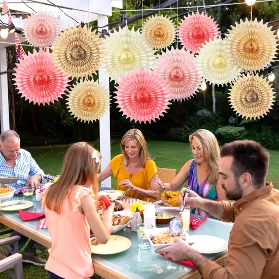 12PCS Paper Fans Champagne Gold Beige Boho Party Decorations Tissue Paper Flowers Decorations {3}