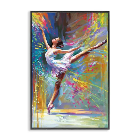 Stupell Industries Ballerina with Modern Splash Framed Giclee Wall Art Design by Leon Devenice {1}