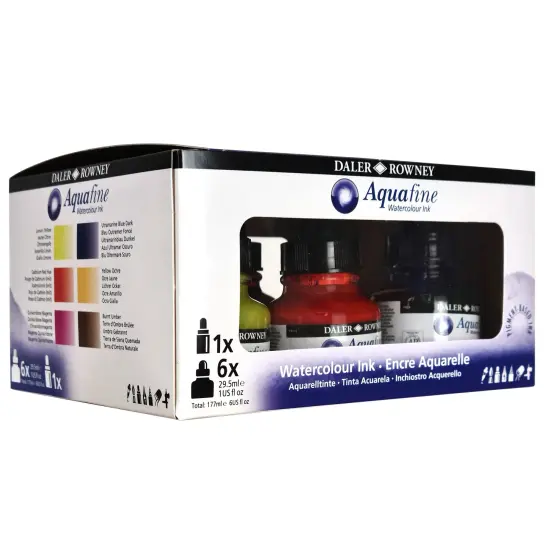 Daler-Rowney Aquafine Watercolor Ink Introduction Set 6/Pkg-Assorted Colors {3}