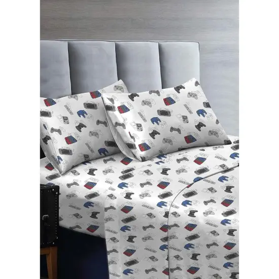 Kids Rule 3-Piece Gamer Bed Sheet Set for Boys & Kids - 1 Twin Flat and 1 Twin Fitted Sheet,Queen Pillowcase,Soft Brushed Microfiber Smooth Durable Polyester Multicolor {2}